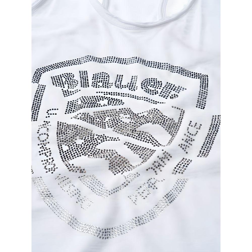 White Blauer cotton tank top with decorative emblem for women, spring/summer collection.
