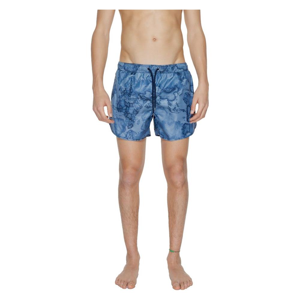 Alviero Martini Prima Classe men's blue polyester swimwear for Spring/Summer collection, featuring a stylish design.