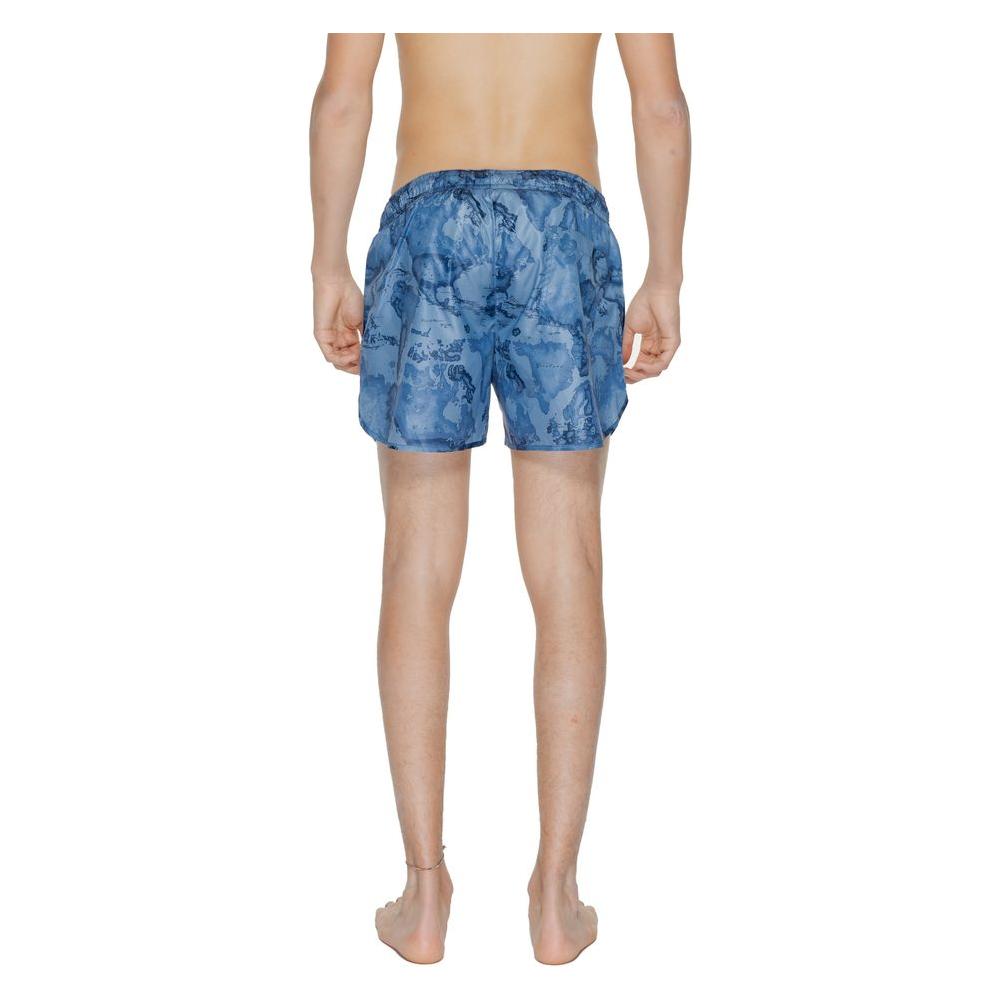 Back view of Alviero Martini Prima Classe blue polyester men's swimwear, spring/summer collection.