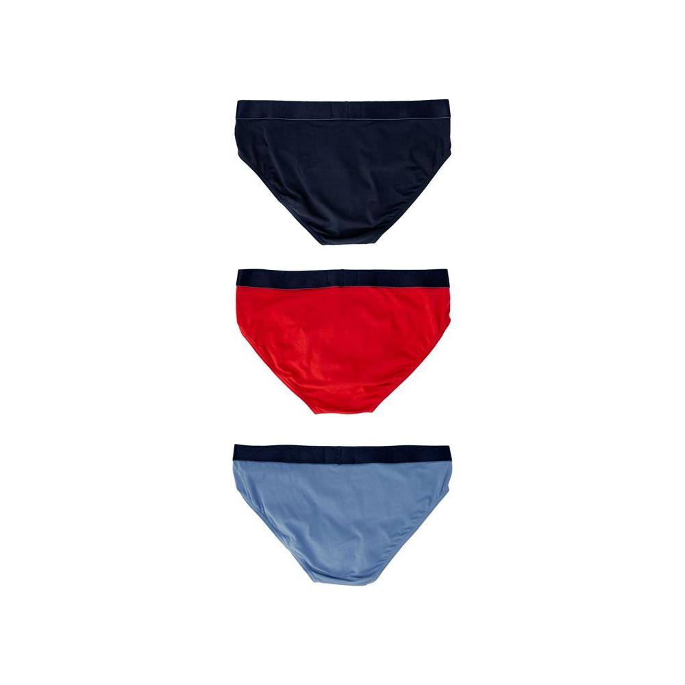 Emporio Armani men's briefs in blue, red, and black with elastic waistband, cotton blend for comfort and style.