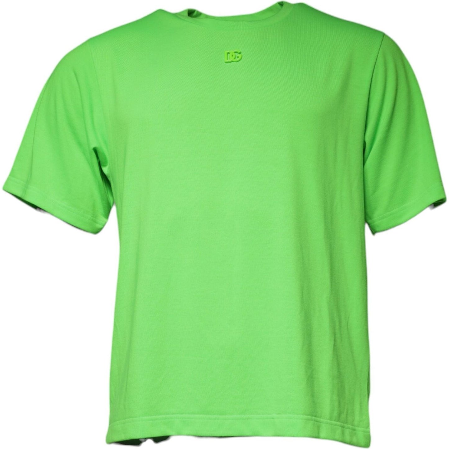 Dolce & Gabbana green logo t-shirt with round neck and short sleeves, made from 100% polyester. Stylish and authentic Italian fashion.