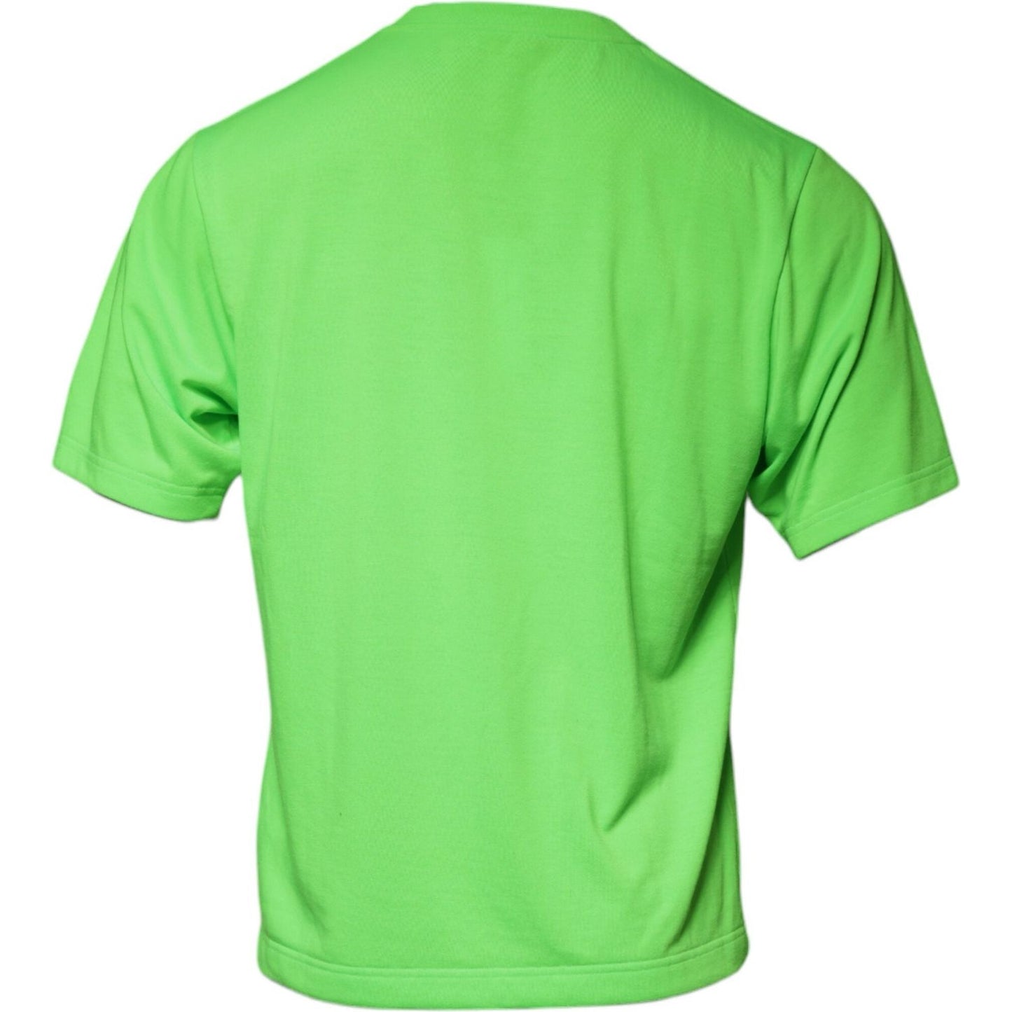 Dolce & Gabbana green logo round neck T-shirt back view, 100% polyester, short sleeves, made in Italy.