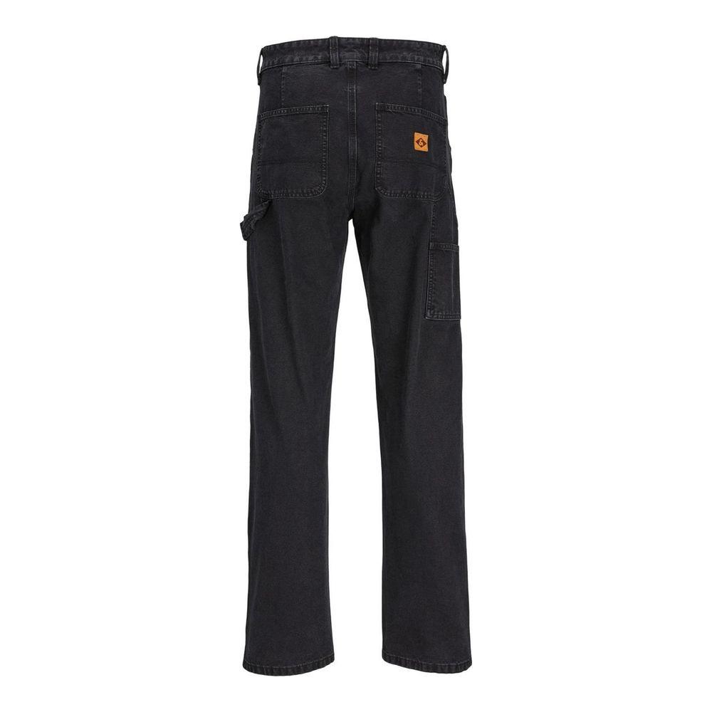 Jack Jones black cotton jeans for men, spring/summer collection, showcasing back view of 100% cotton casual pants.