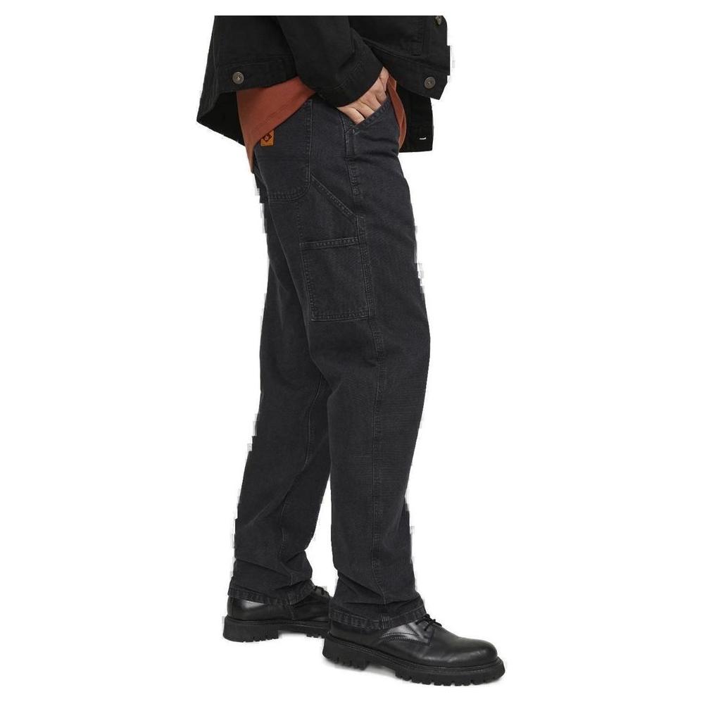 Men's Jack Jones black cotton jeans from the Spring/Summer collection, side view, casual fit with pockets, 100% cotton.