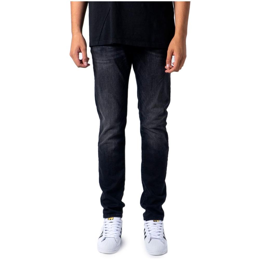 Jack Jones black slim fit cotton jeans for men, featuring a comfortable stretch material blend, perfect for casual or polished looks.
