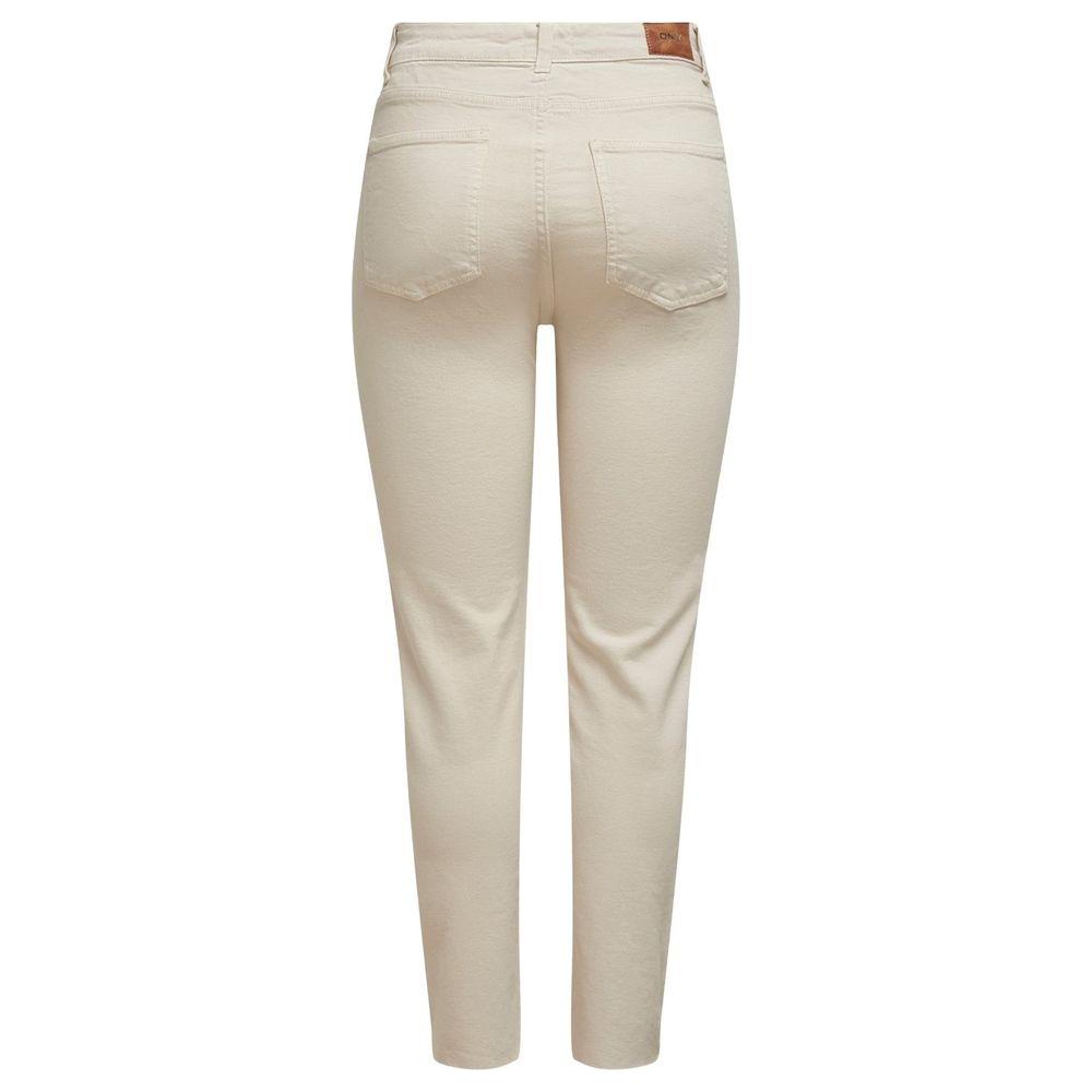 Back view of Only Beige Cotton Jeans with high waist and straight leg, made from 95% cotton and 5% elastane for comfort and flexibility.