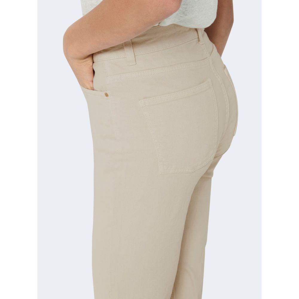 Only Beige Cotton High Waist Jeans for Women, Comfortable Straight Leg Design, 95% Cotton 5% Elastane for Flexible Fit