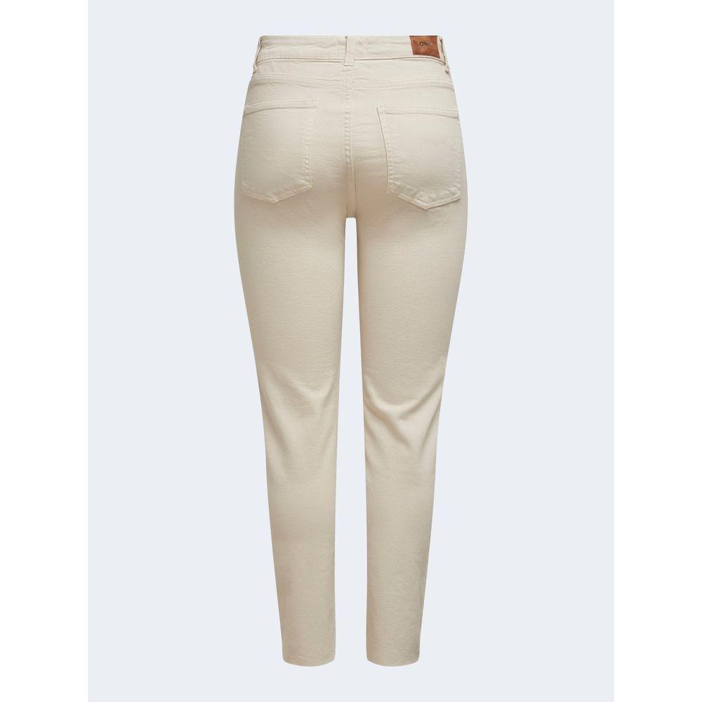 Back view of Only beige cotton jeans showing straight leg design, high waist, and back pockets, made with 95% cotton for comfort.