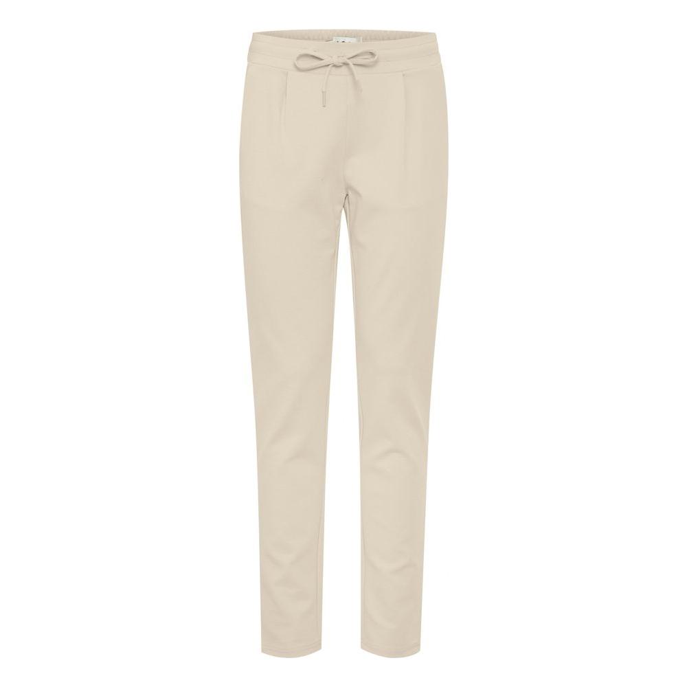 ICHI beige polyester women's cigarette pants for fall/winter, featuring a blend of polyester, viscose, and elastane.