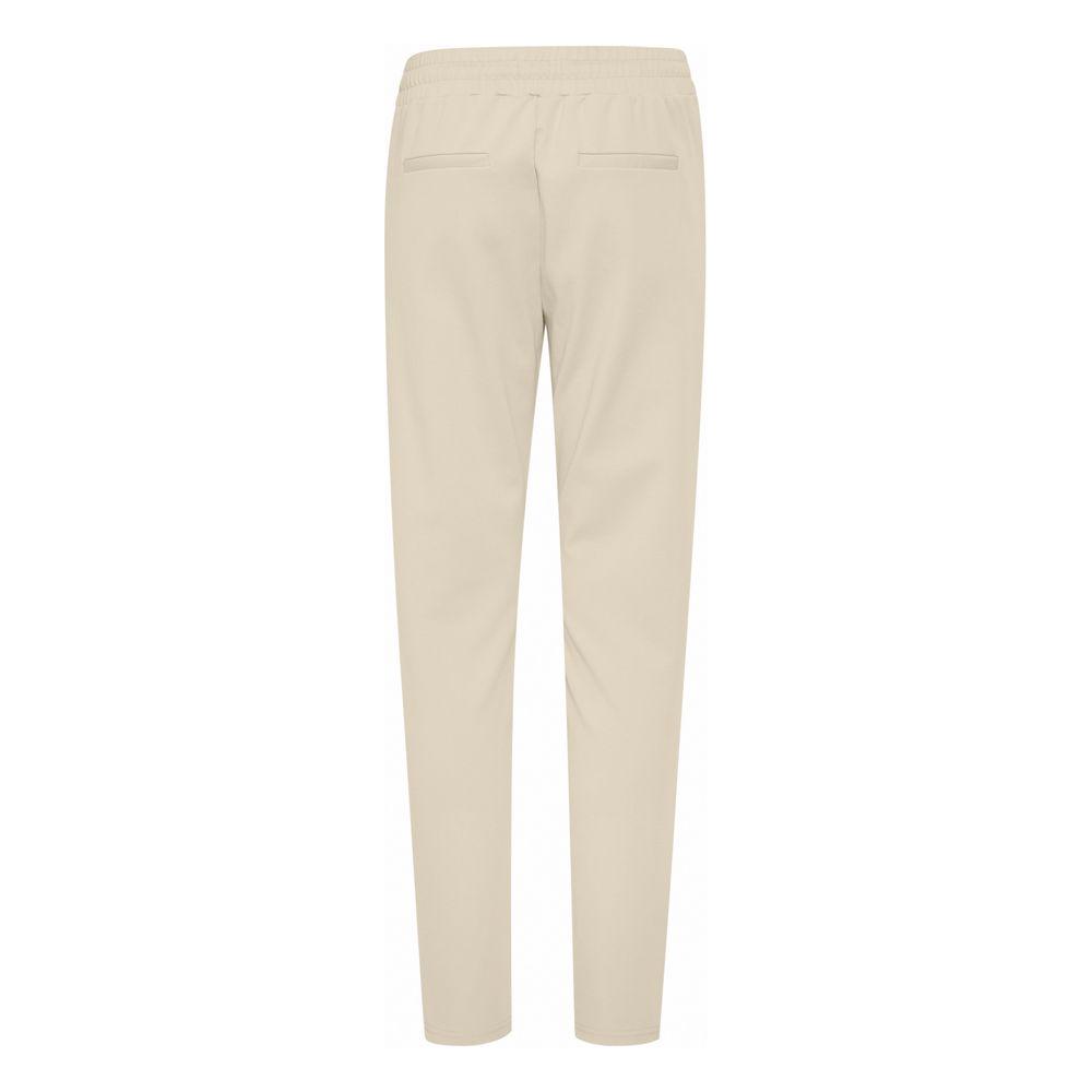 ICHI beige polyester women's cigarette pants, fall/winter collection, back view with elastic waistband, 74% polyester, 22% viscose.