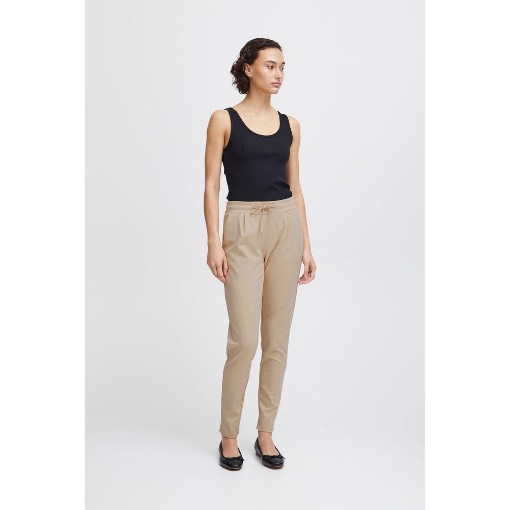 ICHI beige polyester women's cigarette pants from fall/winter collection, featuring a blend of polyester, viscose, and elastane.
