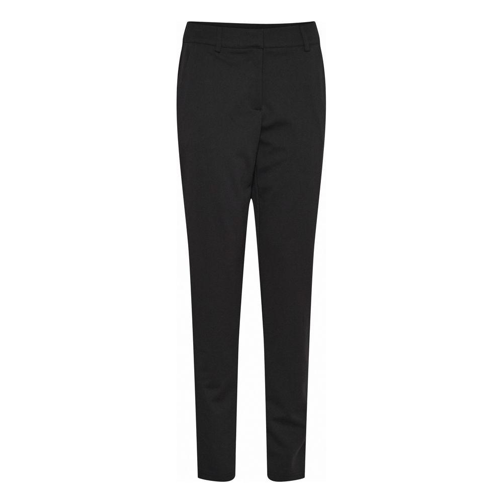 ICHI black recycled polyester women's cigarette pants for fall/winter collection, 74% recycled polyester, 22% viscose, 4% elastane.
