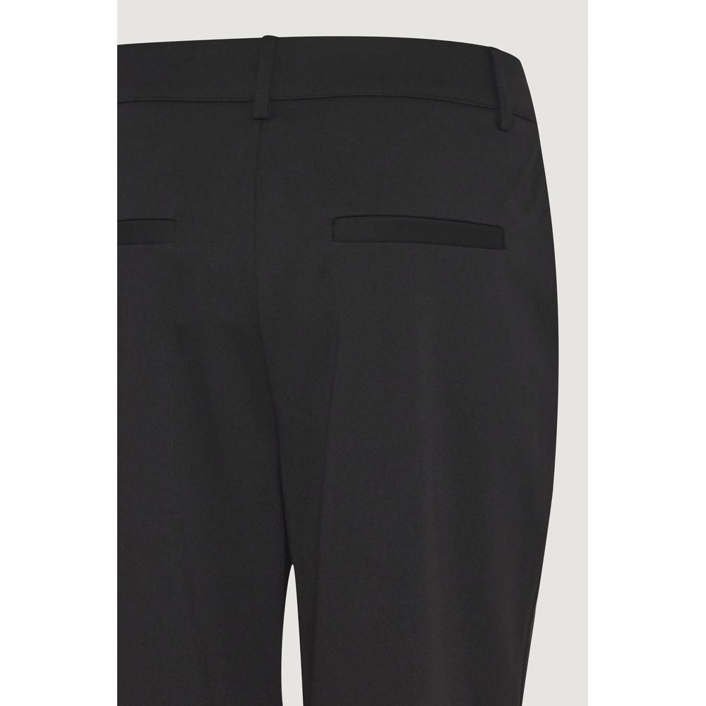 Back view of ICHI Black Recycled Polyester Women's Cigarette Pants, tailored fit, featuring fall/winter collection