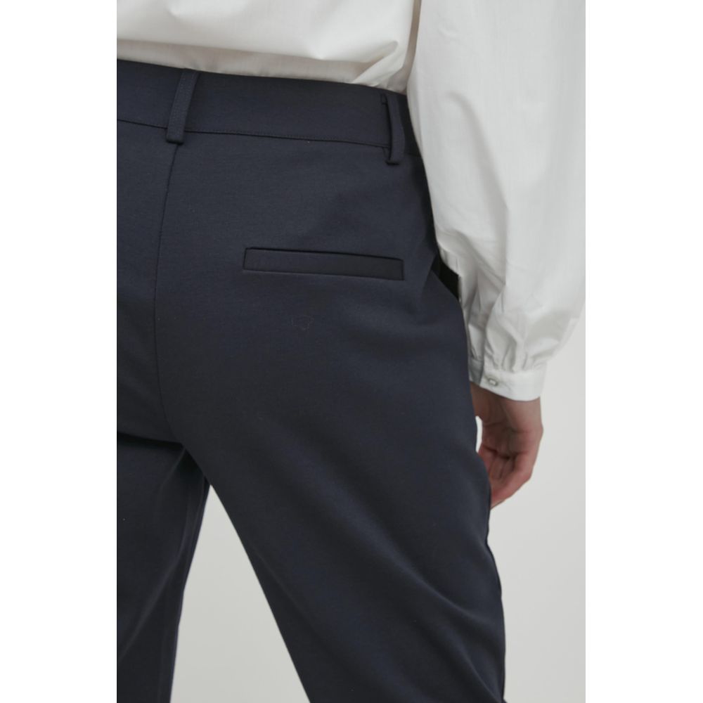Back view of ICHI Blue Recycled Polyester Dress Pants showcasing elegant fit and detailing.