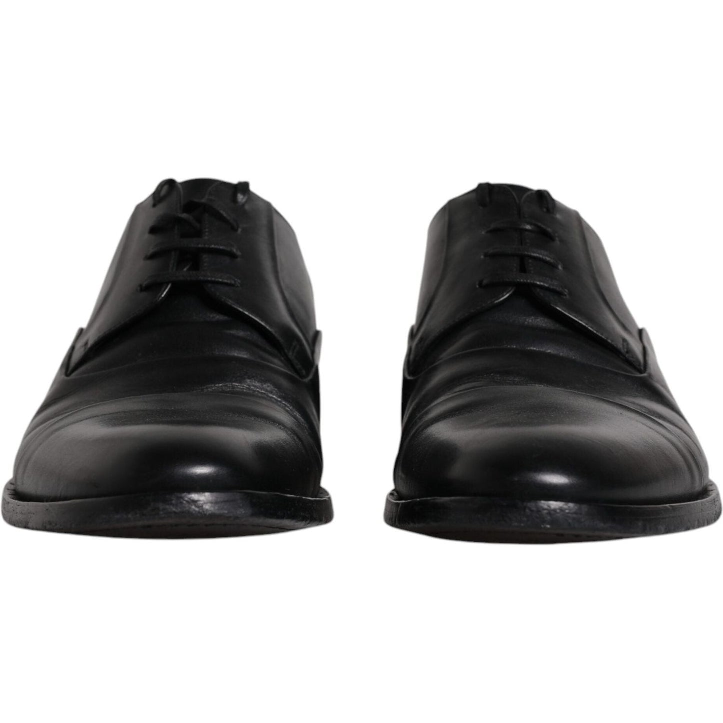 Dolce & Gabbana black leather lace-up Derby formal shoes for men with logo details, made in Italy.