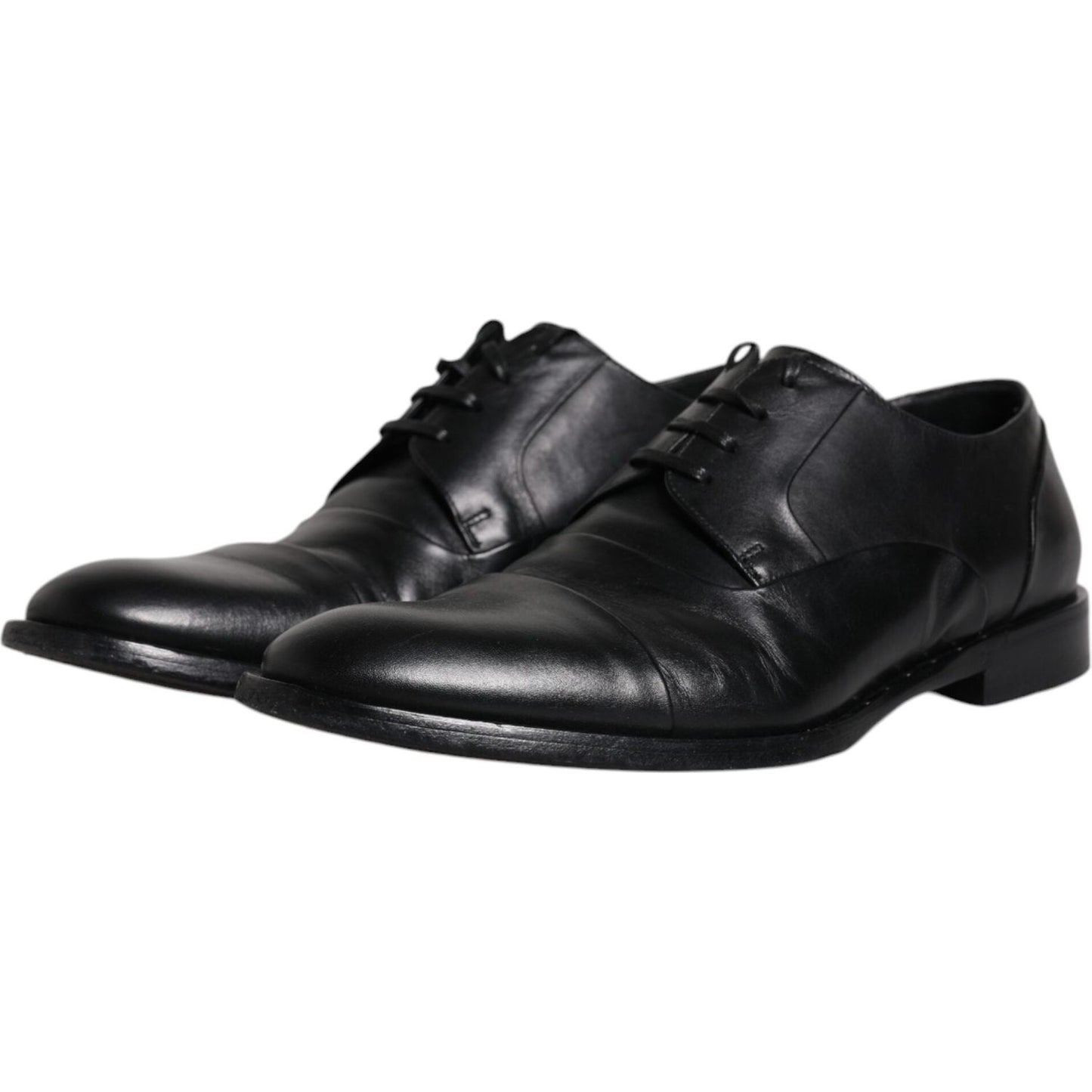 Dolce & Gabbana black leather lace-up men's derby formal shoes, crafted from 100% calf leather with logo details and minimal wear marks.