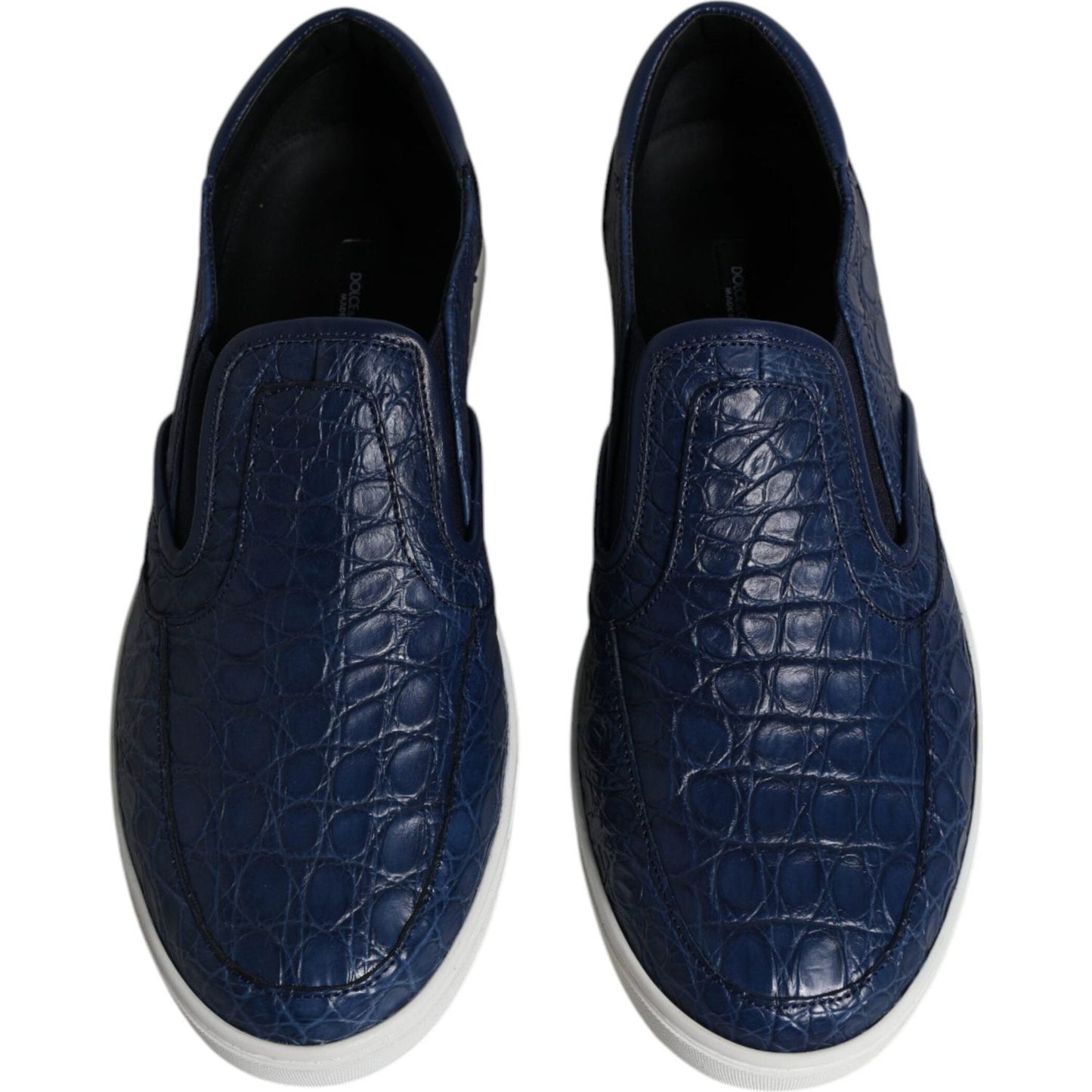 Dolce & Gabbana Blue Croc Leather Men's Sneakers with rubber sole, luxury Italian footwear with exotic crocodile leather, low-top design.