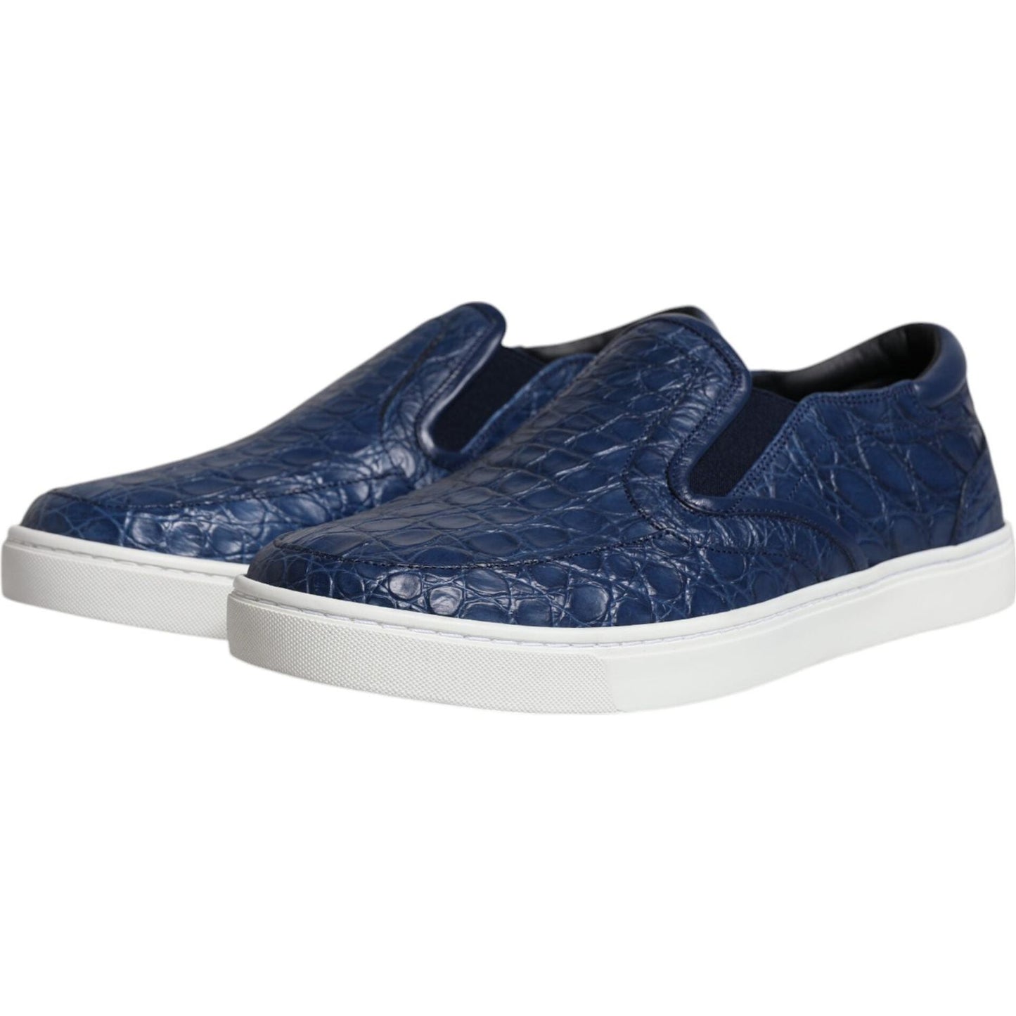 Dolce & Gabbana blue croc leather men's sneakers, low-top style with rubber sole and logo details, made in Italy.