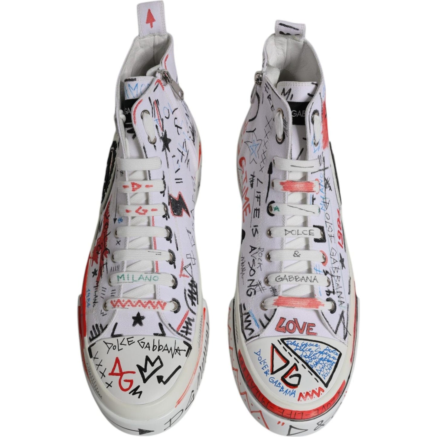 Dolce & Gabbana White Cotton Graffiti High Top Sneaker Shoes Dolce & Gabbana Gray