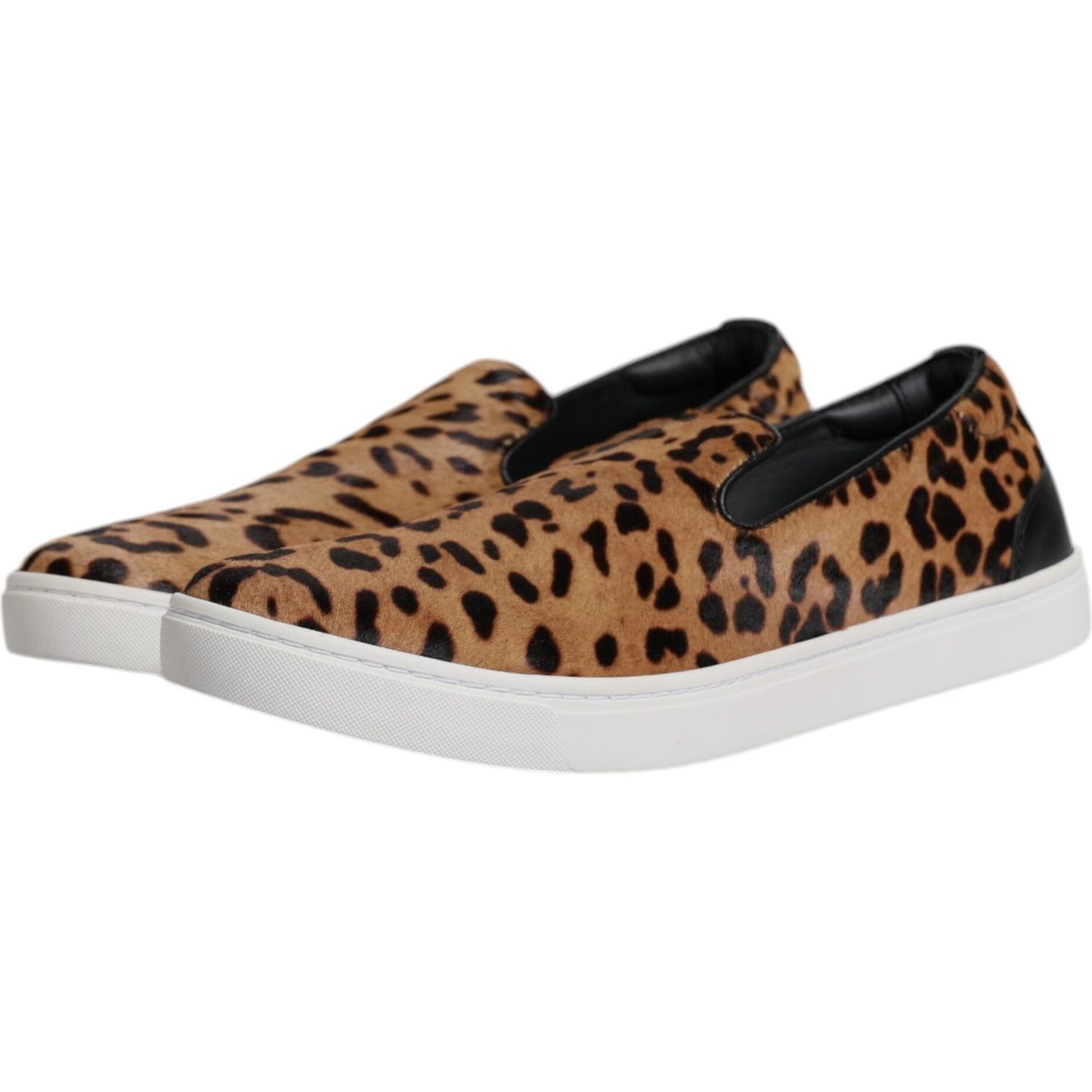Dolce & Gabbana Brown Calfskin Fur Leopard Men Sneakers Shoes Dolce & Gabbana Sienna