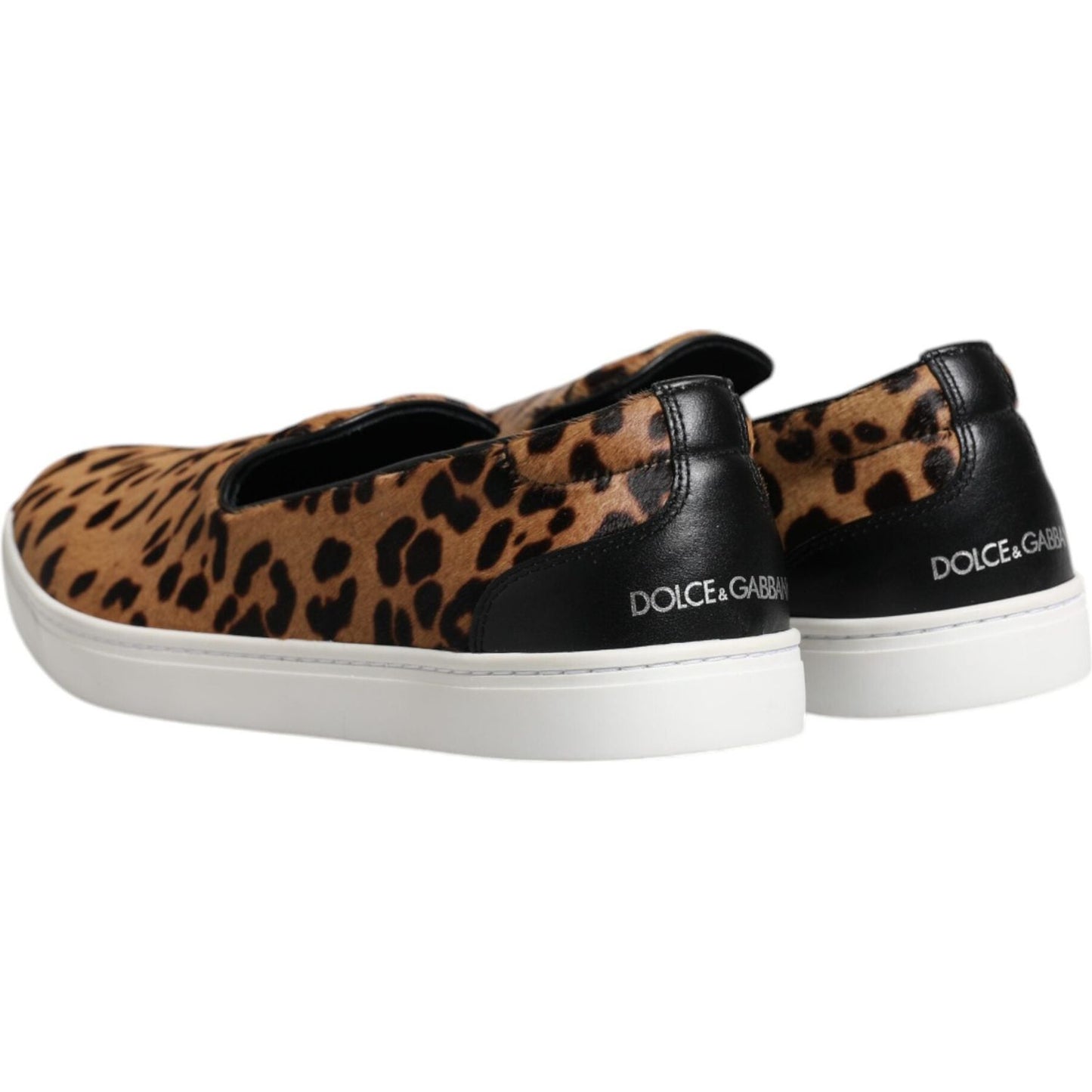 Dolce & Gabbana Brown Calfskin Fur Leopard Men Sneakers Shoes Dolce & Gabbana Light Gray