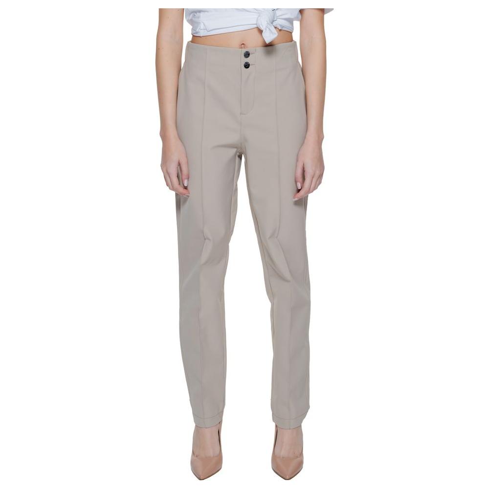 Street One beige polyamide women's cigarette pants, spring/summer collection, front view