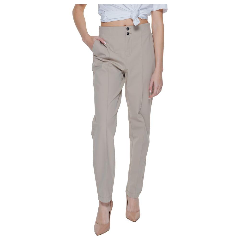 Street One beige women's cigarette pants, polyamide blend, spring/summer collection, featuring a high-waist design and button details.