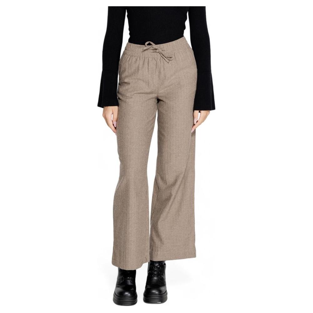 Jacqueline De Yong brown cotton women's pants, fall/winter collection, blend of cotton, polyester, and viscose.