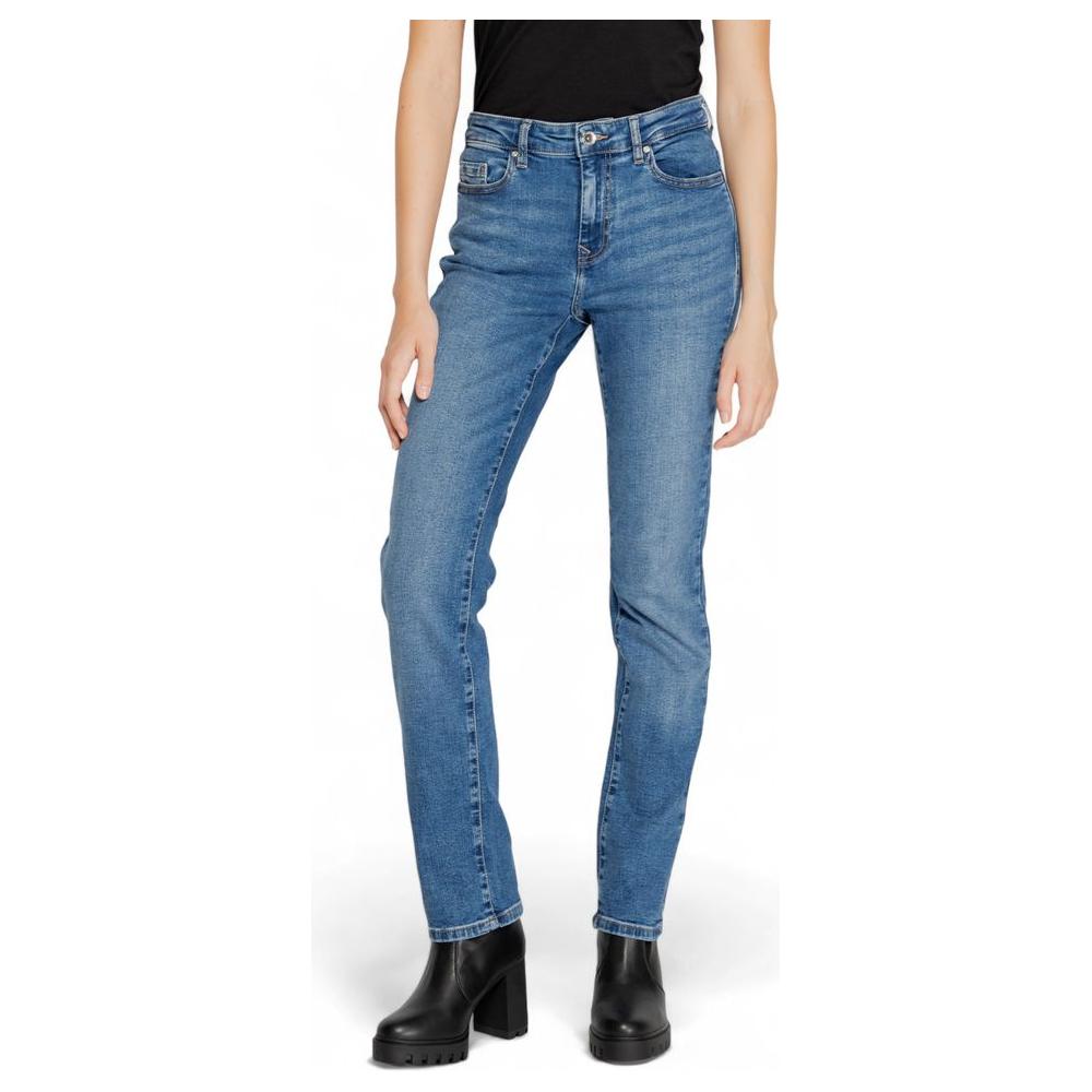 Women's fall/winter blue cotton jeans with recycled materials, featuring a sleek design and comfortable fit, perfect for stylish outfits.