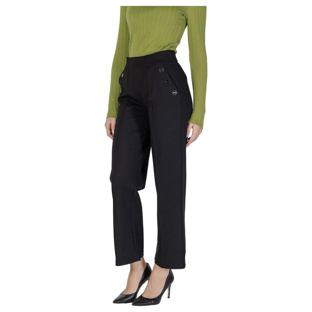 Women's Street One black viscose pants, fall/winter collection, featuring high-waist and button details, made of viscose, polyester, elastane.