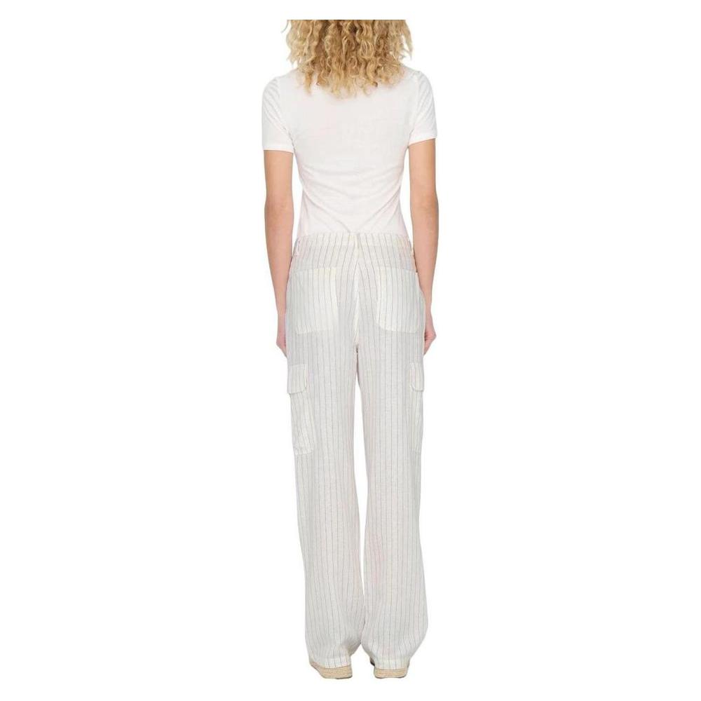 Back view of women's regular white linen pants, spring/summer collection, 55% linen, 45% viscose, casual style.