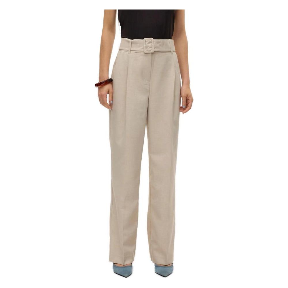 Vero Moda women's gray high-waisted polyester trousers, spring/summer collection, regular fit, stylish and versatile fashion.