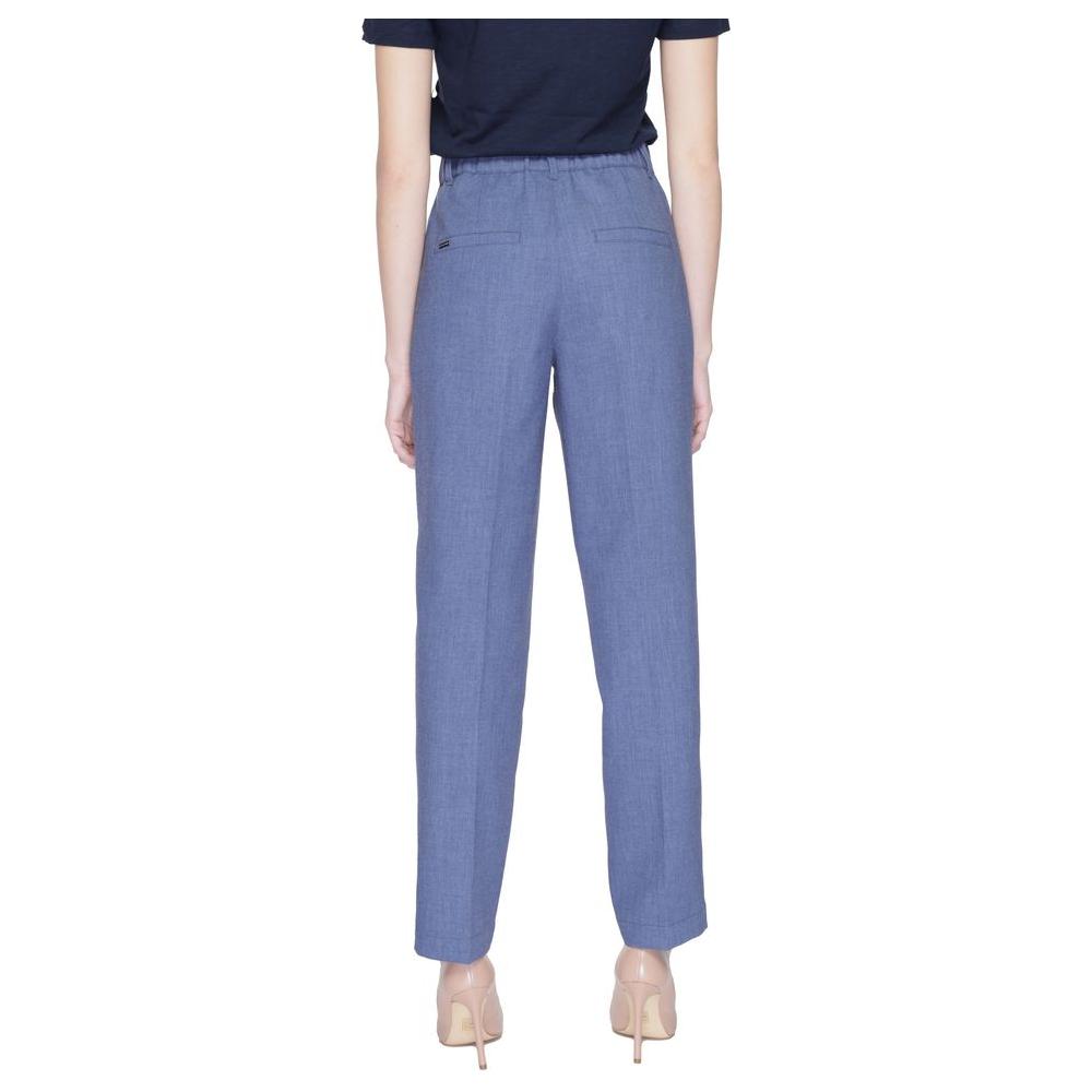 Street One blue polyester cigarette pants for women, spring/summer collection, featuring a blend of polyester, viscose, and elastane.
