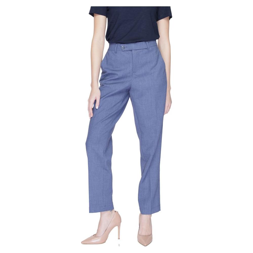 Street One women's blue polyester cigarette pants, perfect for spring/summer, made from 67% polyester, 27% viscose, 6% elastane.