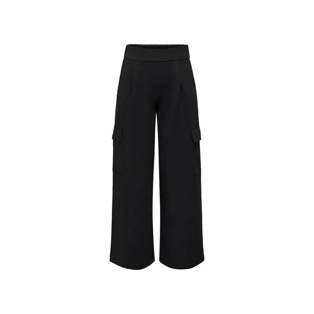 Jacqueline De Yong black polyester women's pants for spring/summer, featuring recycled materials and elastene for comfort.