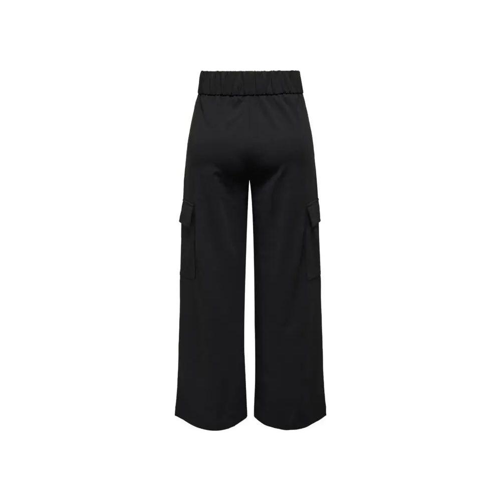 Jacqueline De Yong women's black polyester spring summer pants, featuring eco-friendly material and comfortable fit.