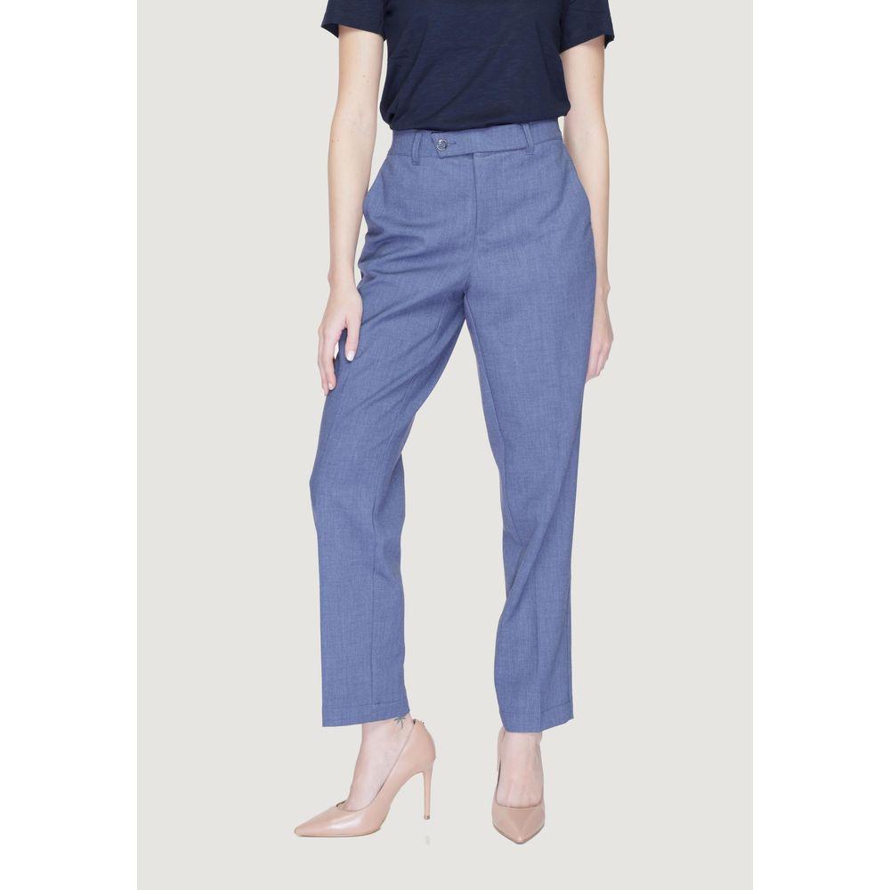 Street One blue polyester women's cigarette pants for spring/summer, featuring a blend of polyester, viscose, and elastane.
