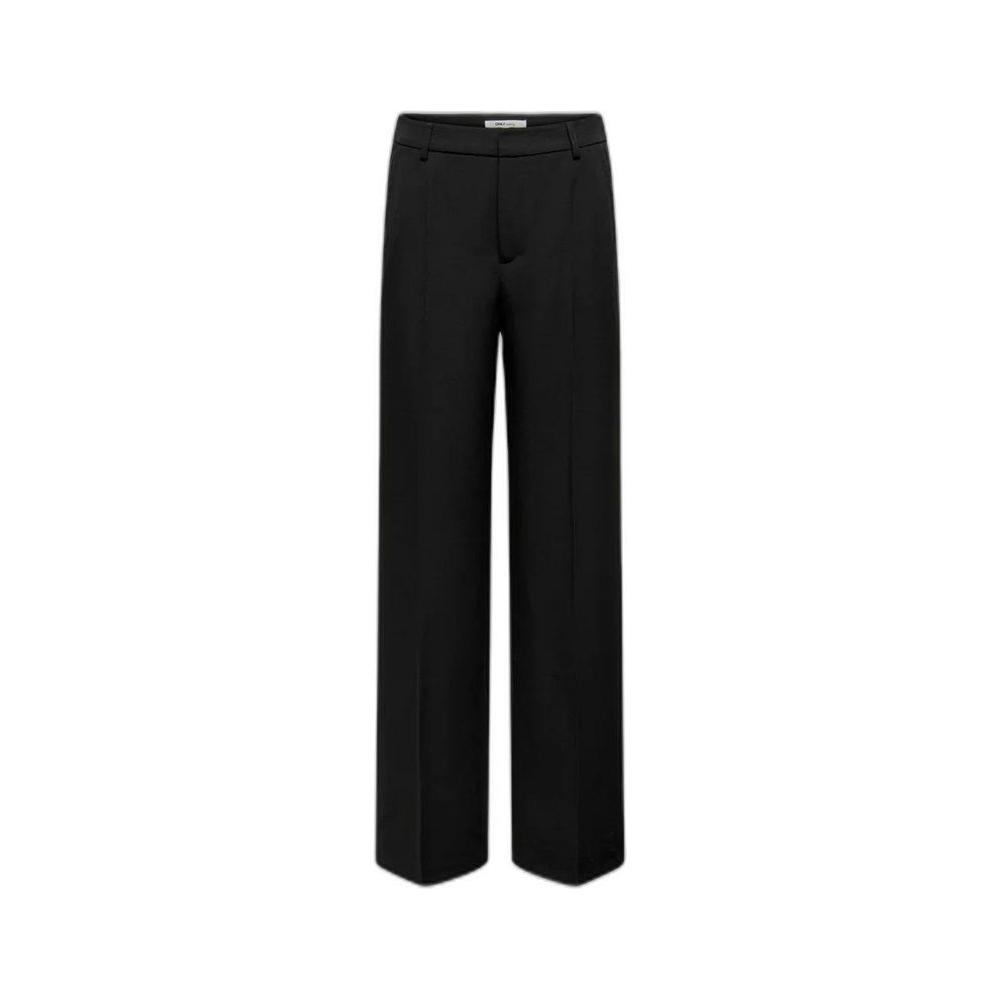 Women's black polyester palazzo pants for spring/summer, 87% polyester and 13% elastane composition.