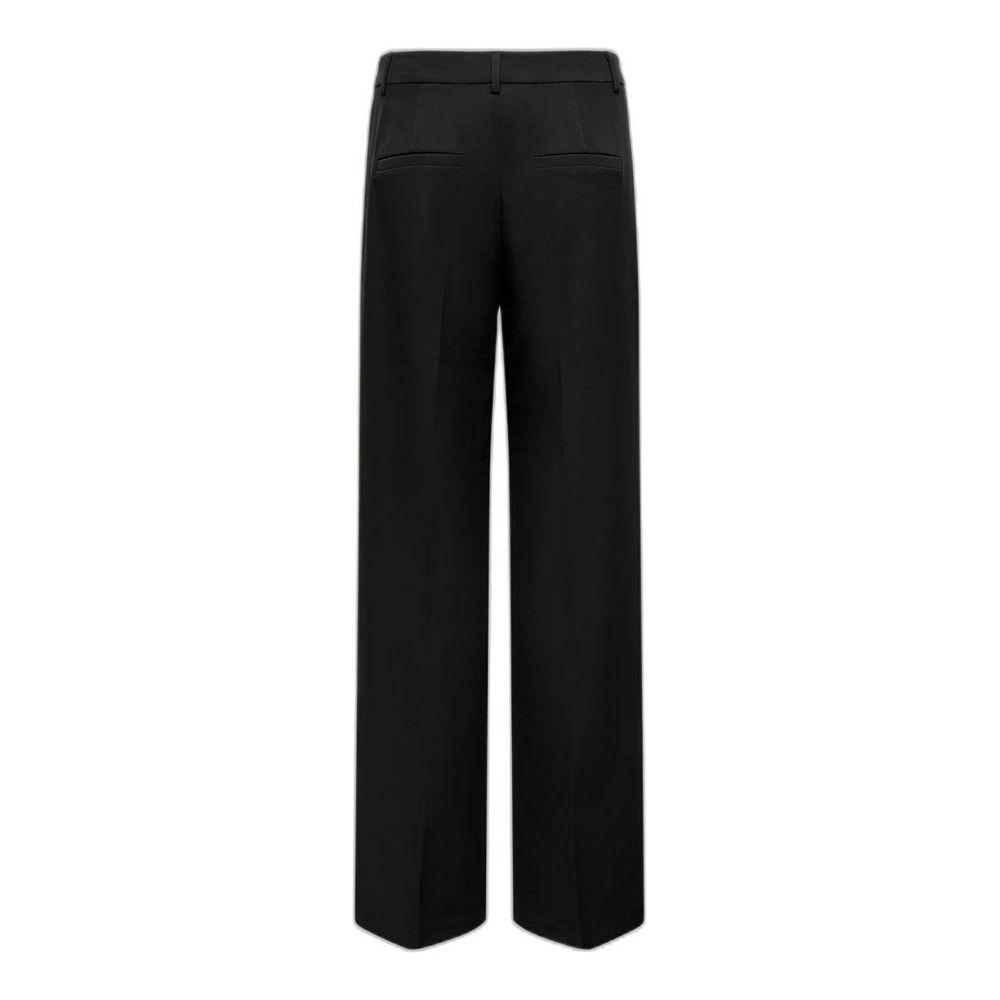 Women's black polyester palazzo pants, spring/summer collection, back view showcasing wide-leg design.