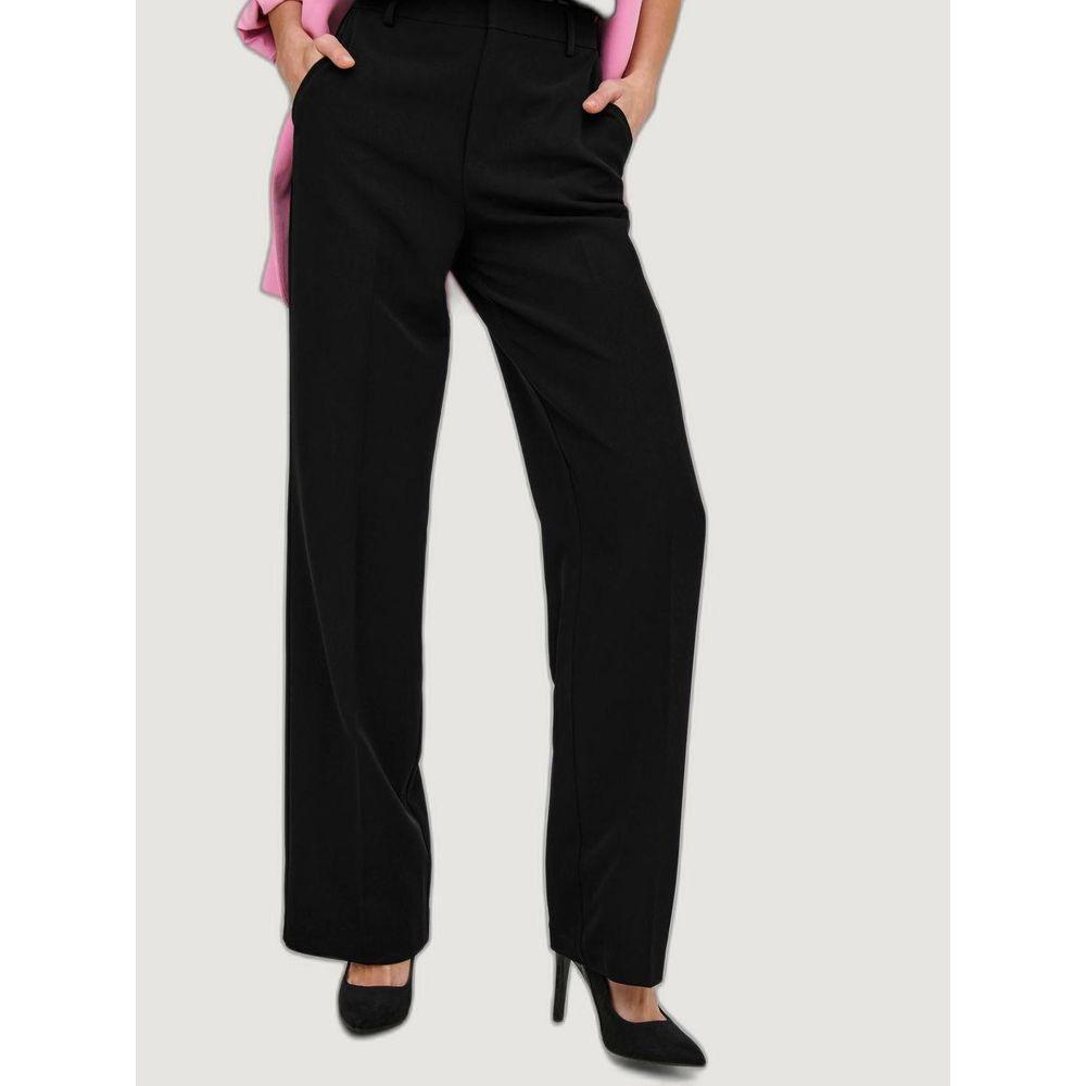 Women's black palazzo pants, spring/summer collection, 87% polyester, 13% elastene; stylish and comfortable fashion.