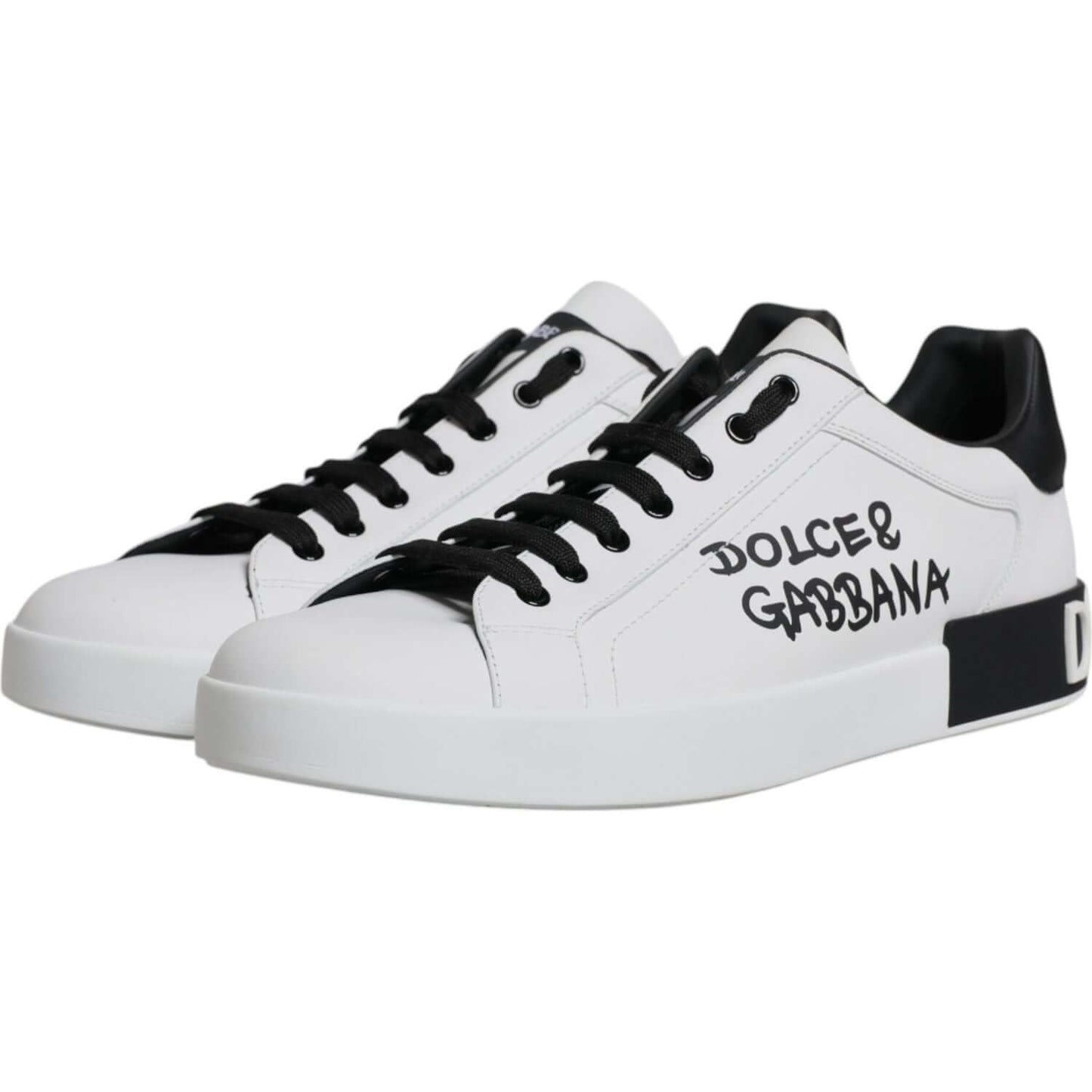 Dolce & Gabbana White Leather Logo Portofino Sneakers Shoes