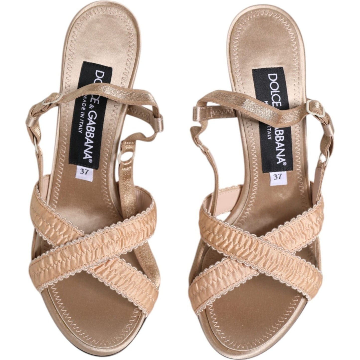 Dolce & Gabbana beige Keira slingback sandals, silk and nylon blend, leather sole, logo detail, made in Italy.