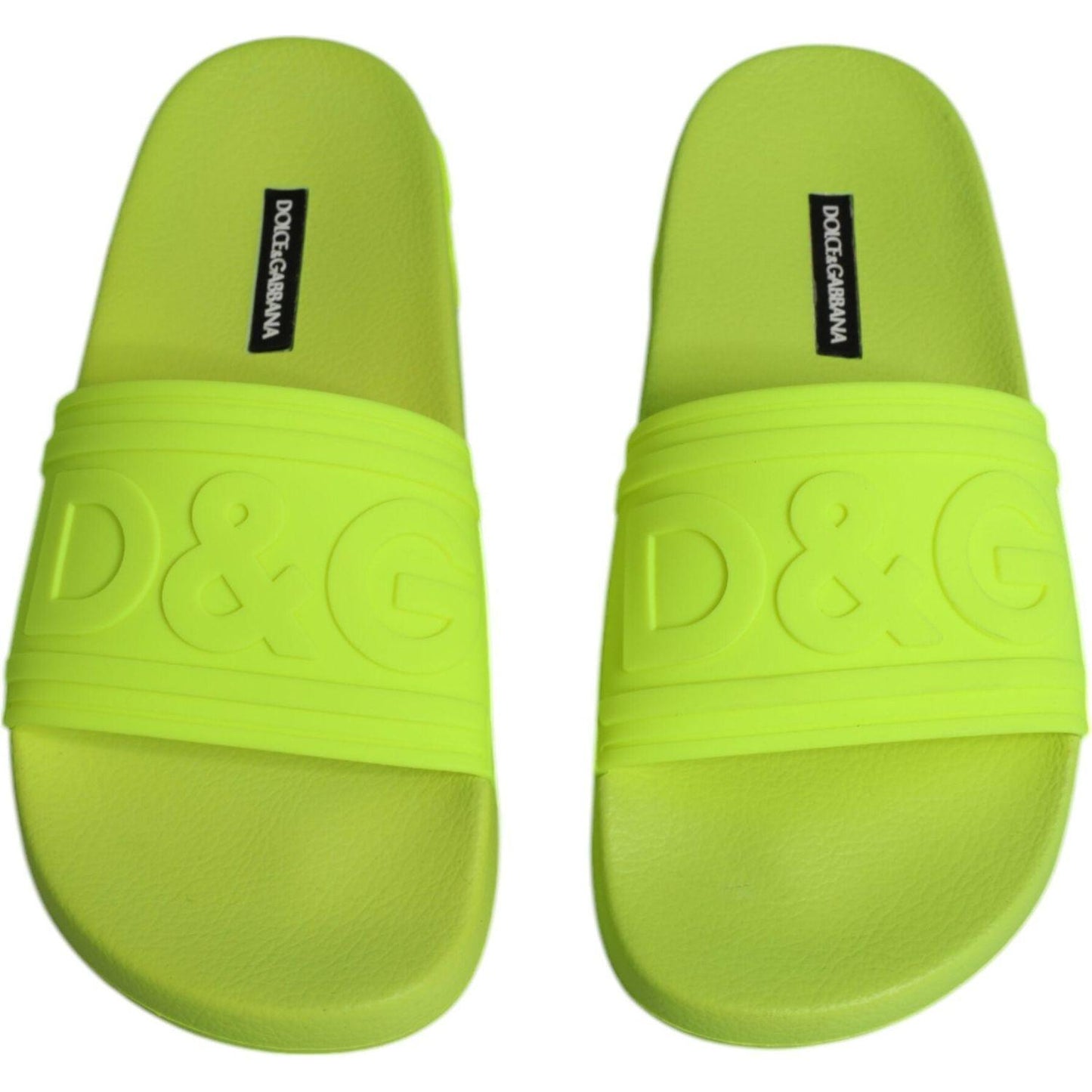 Dolce & Gabbana neon green rubber slides sandals with logo, ideal beachwear shoes, made in Italy, new with tags.