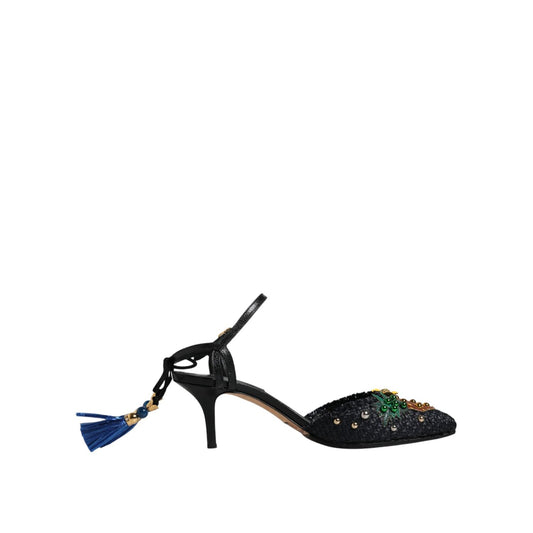 Dolce & Gabbana Black Pineapple Bellucci Heels Sandals Shoes