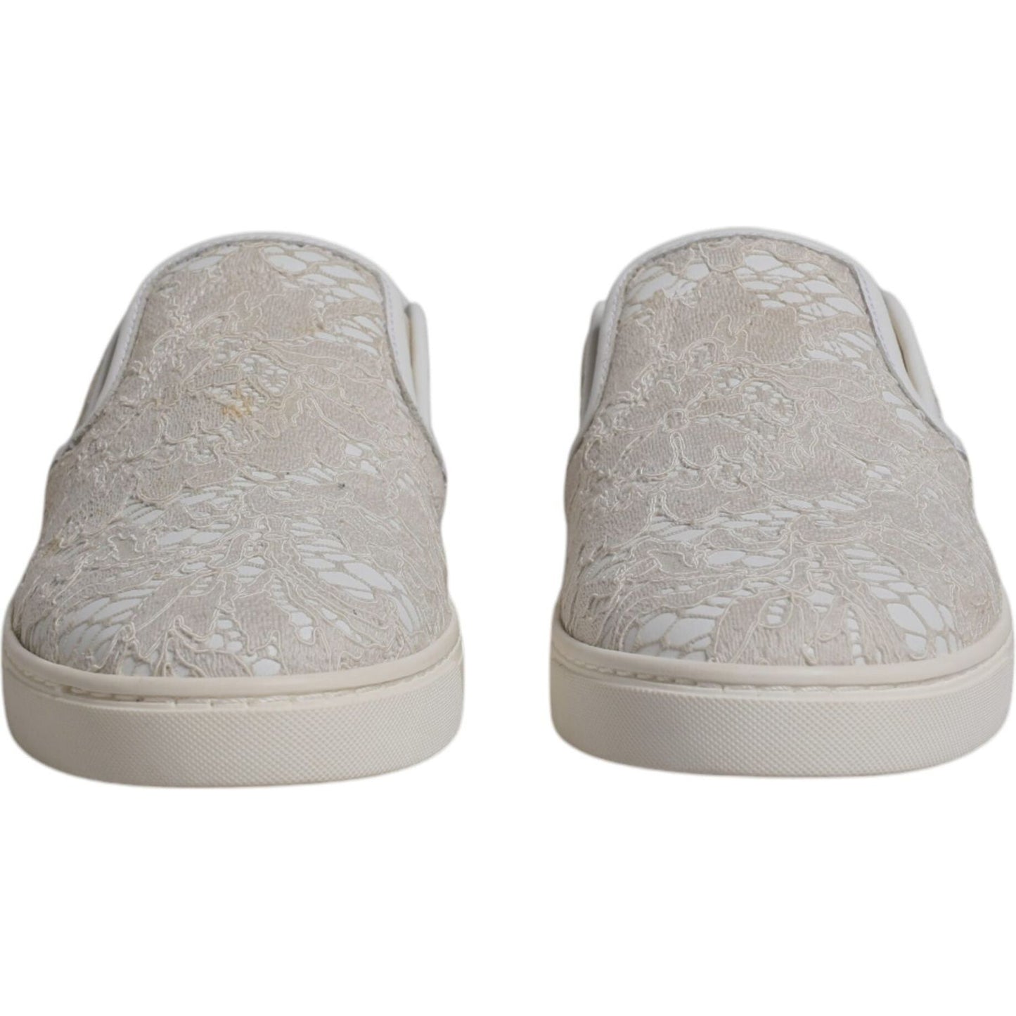 Dolce & Gabbana White Floral Lace Slip On Loafers Shoes Dolce & Gabbana Dark Gray