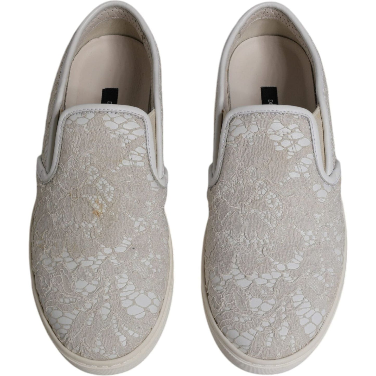 Dolce & Gabbana White Floral Lace Slip On Loafers Shoes Dolce & Gabbana Dark Gray