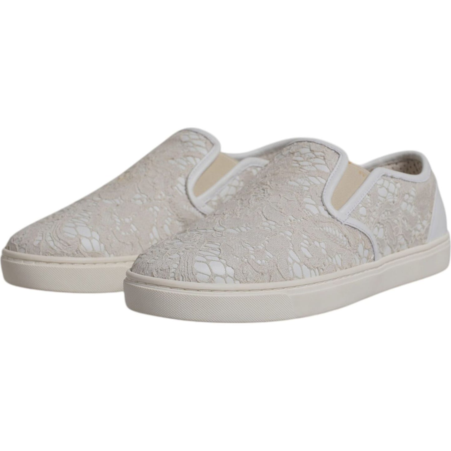 Dolce & Gabbana White Floral Lace Slip On Loafers Shoes Dolce & Gabbana Gray