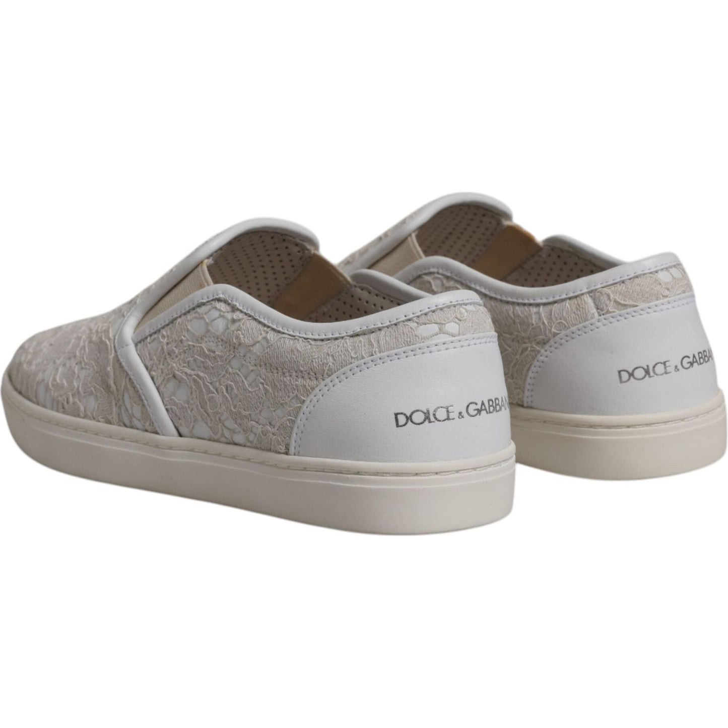 Dolce & Gabbana White Floral Lace Slip On Loafers Shoes Dolce & Gabbana Dark Gray
