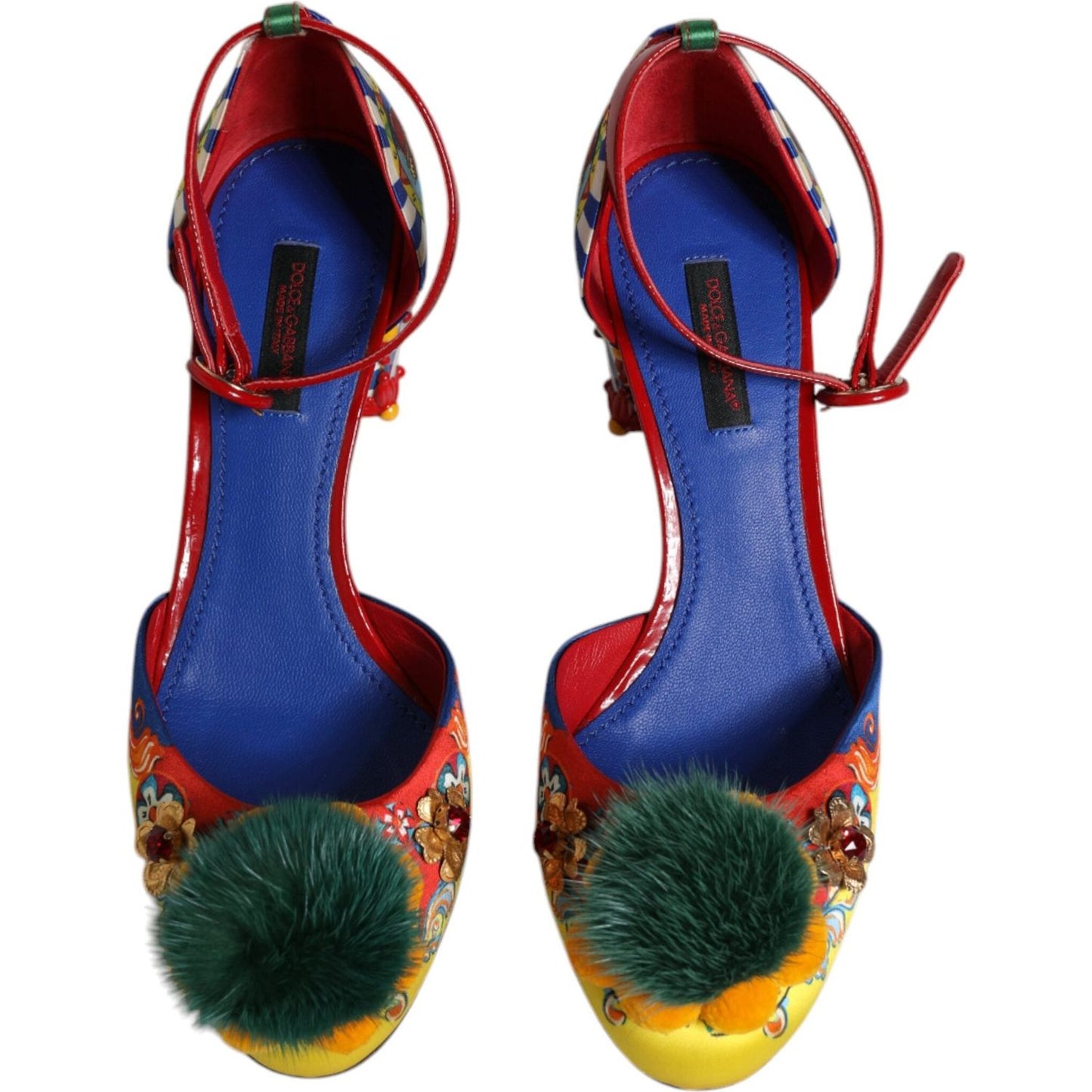 Dolce & Gabbana Multicolor Carretto Crystal Fur Sandals Shoes Dolce & Gabbana Dark Salmon