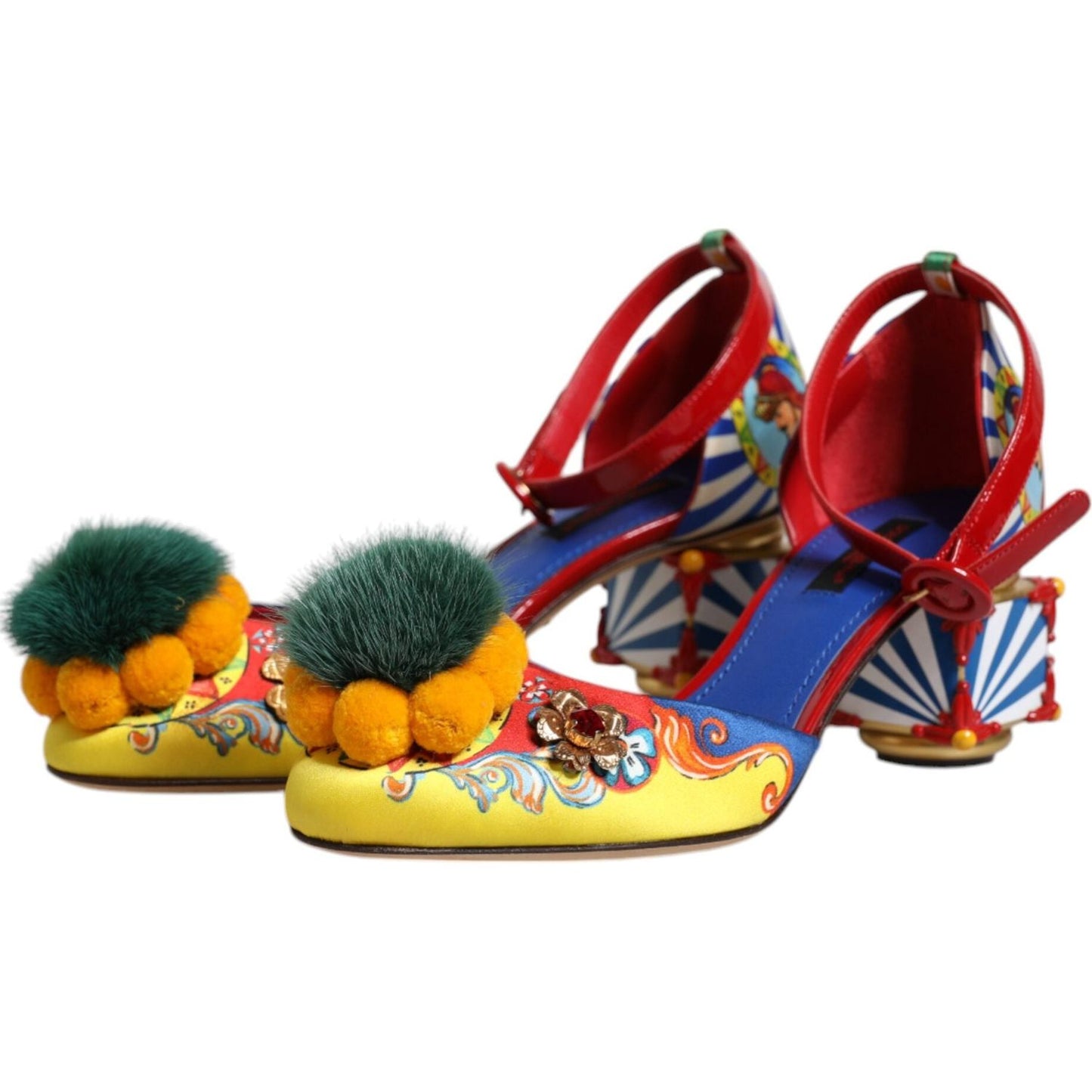 Dolce & Gabbana Multicolor Carretto Crystal Fur Sandals Shoes Dolce & Gabbana Sienna